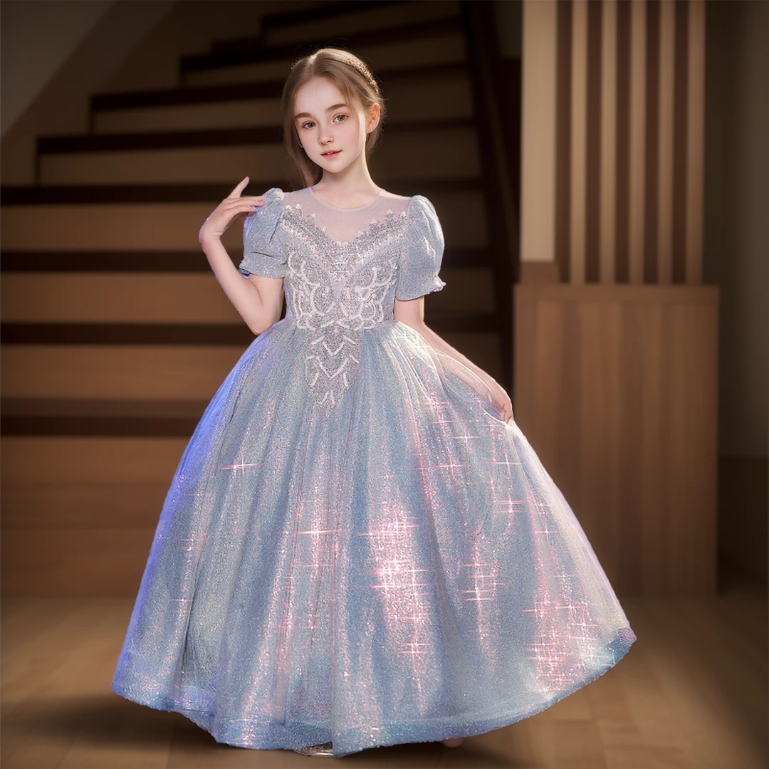 胖女生礼服女童晚礼服钢琴走秀生日公主裙定制儿童小主持人连衣裙