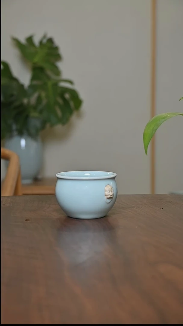 天青釉 手拉虎头缸杯 微瑕 朱晓辉作品