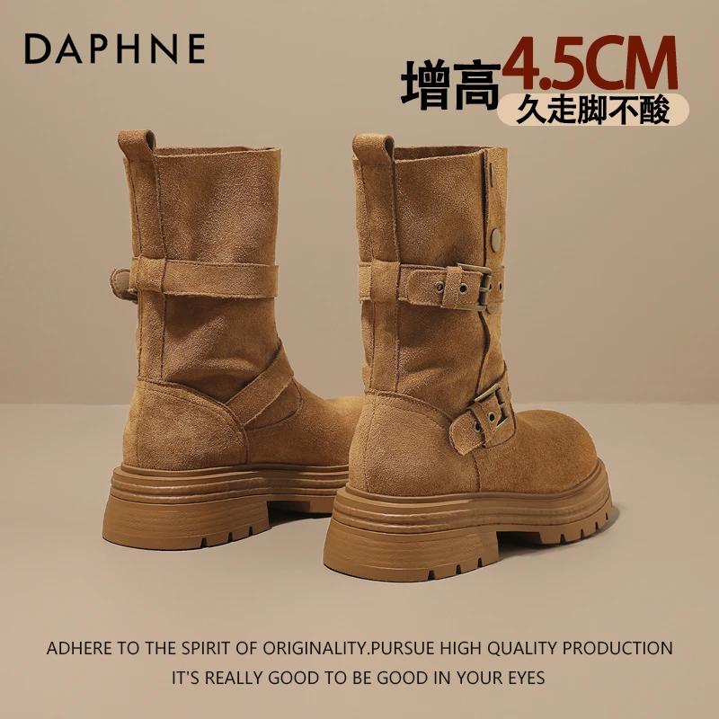 达芙妮新款厚底增高短靴2025年秋季百搭马丁靴女英伦风短筒时装靴