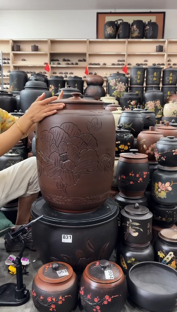 罐完品茶缸高50cm牡丹花古铜色  325