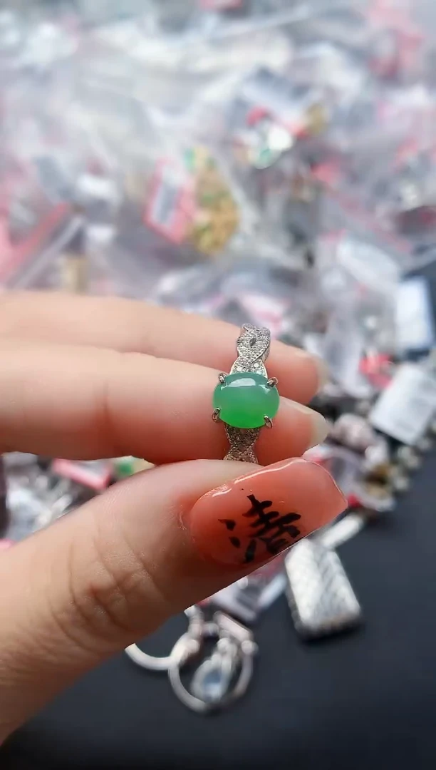 银S925镶嵌戒指翡翠天然A货缅甸翡翠