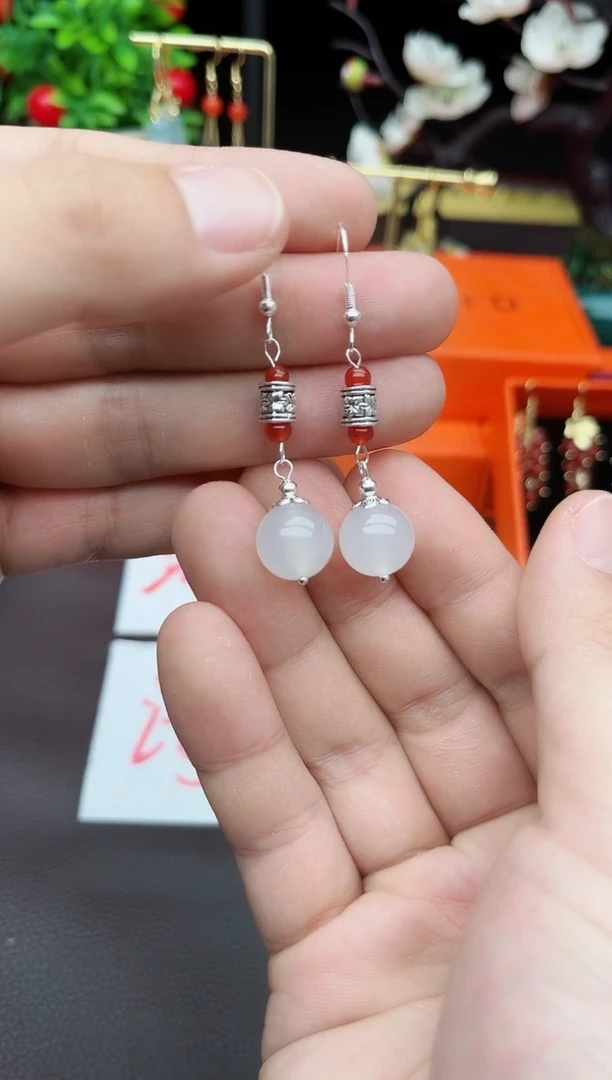 玛瑙/玉髓耳饰银S925镶嵌X03