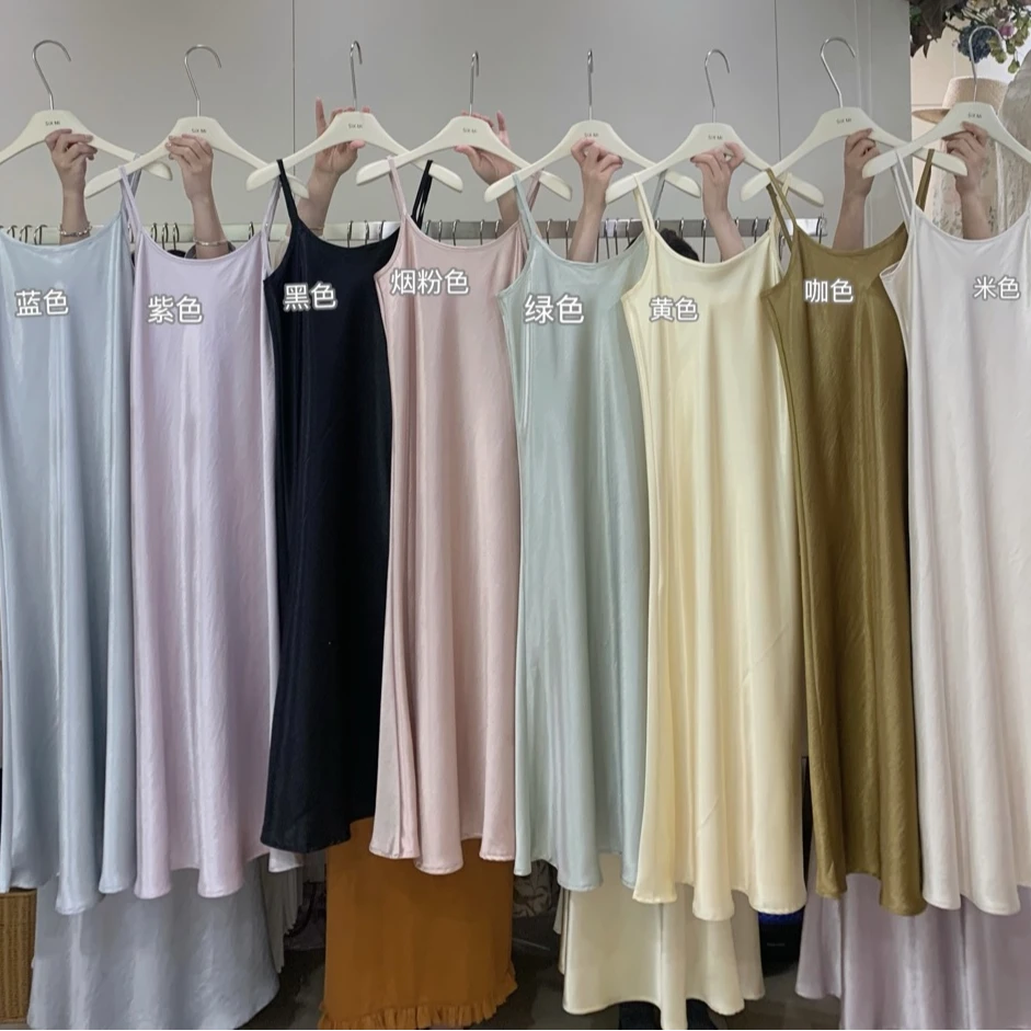 【BayaLi】2025春夏季新品可调节肩带醋酸吊带连衣裙