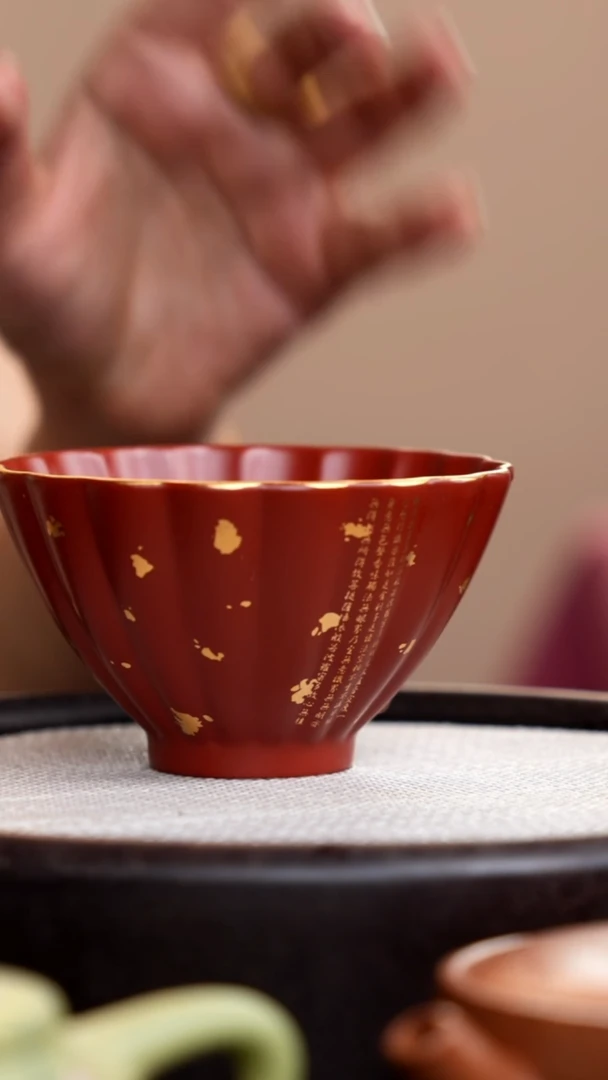 茶壶紫砂朱泥描金斗笠杯