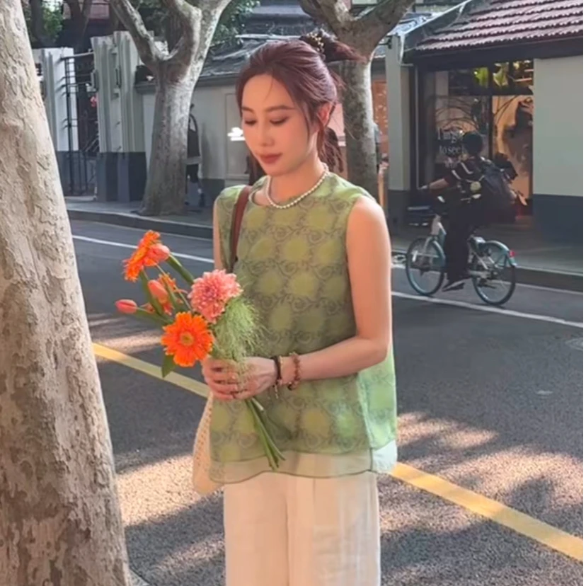 新中式国风高级感无袖薄款衬衫女夏季2025爆款巨好看显瘦背心小衫