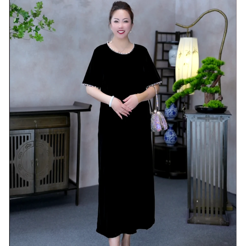 【MIAOCI】95332新品时尚精美国风气质款宽松遮肉圆领连衣裙