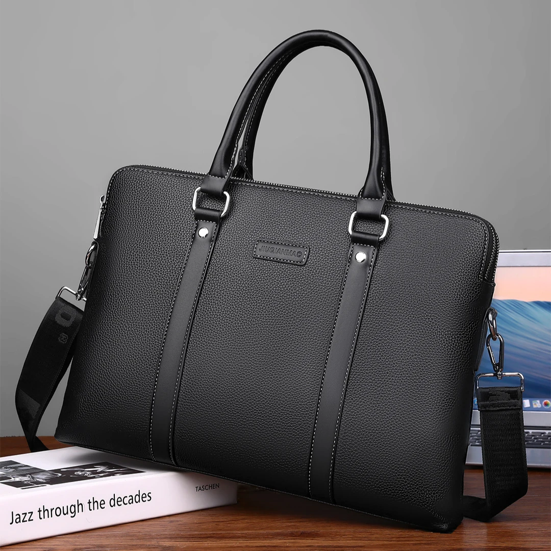 男士手提包商务公文包双拉链时尚潮流大容量单肩斜挎包通勤电脑包