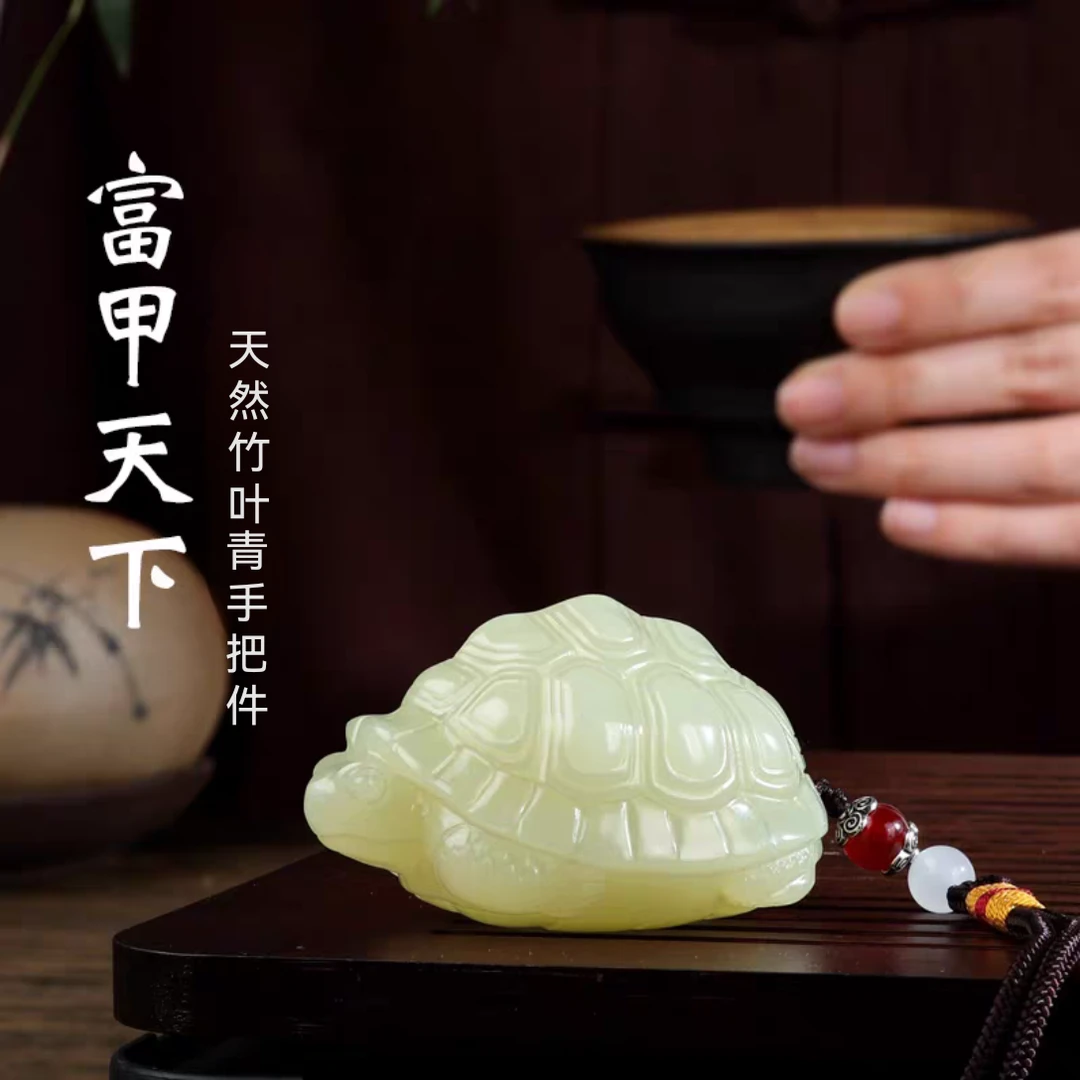 天然竹叶青石雕富甲天下把件茶室办公室桌面装饰送领导长辈礼物