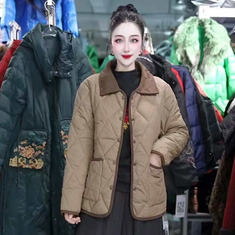 短款直筒翻领短款女纯色轻薄款棉服棉衣洋气休闲棉袄女外套【专属】