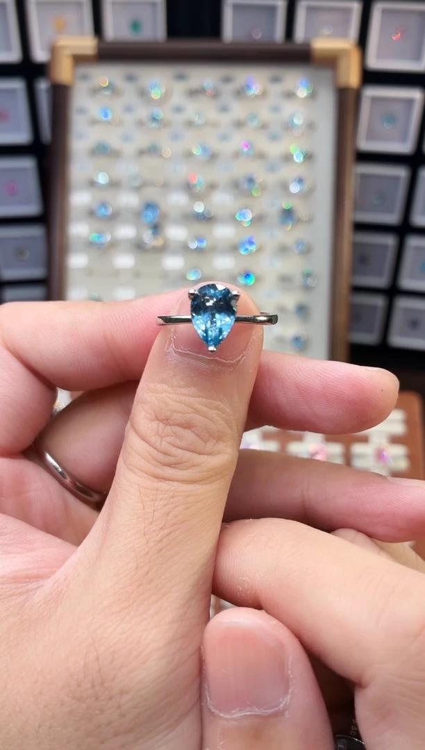 银S925镶嵌戒指海蓝宝石1888