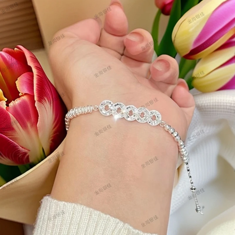 足银手链 碎冰冰同心钱手链足银999正品新中式设计女款节日礼物