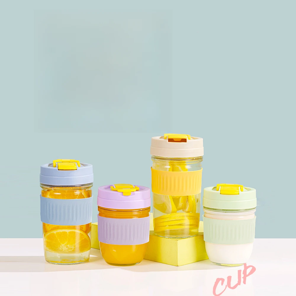 新款便携网红咖啡杯可爱卡通玻璃水杯一盖两用双饮带吸管奶茶杯