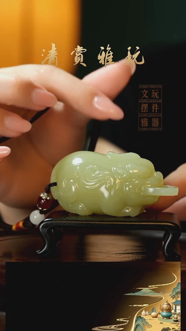 玉《口衔金币貔貅》手把件摆件