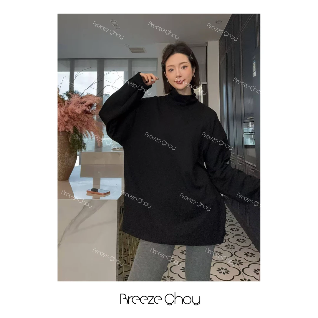 Breeze Chou黑色高领长袖加厚打底衫2025秋冬长袖T恤