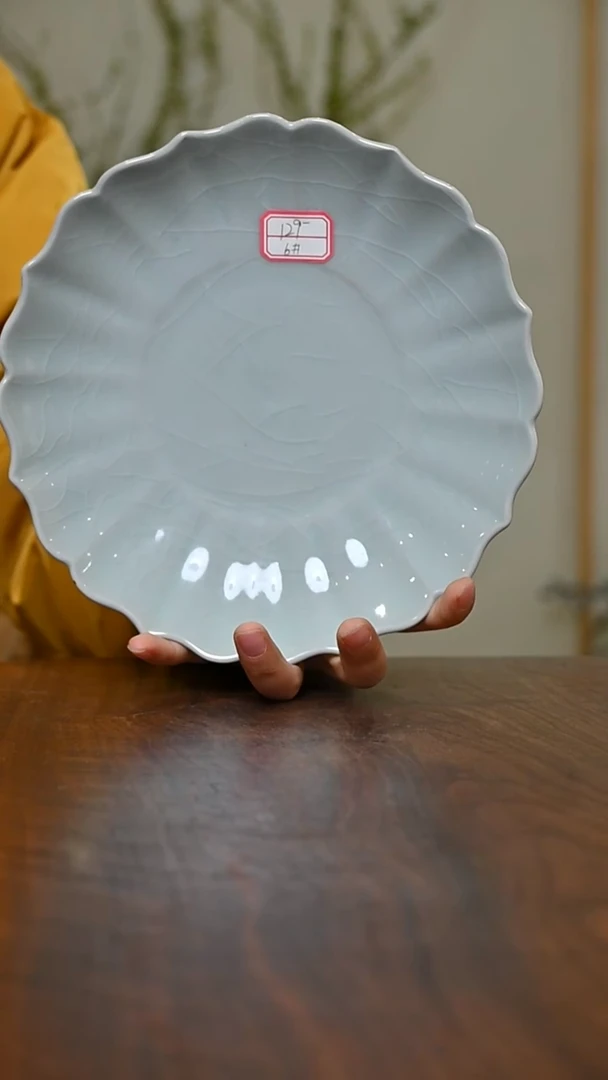 6#盘 粉青釉 微瑕 朱家汝窑款