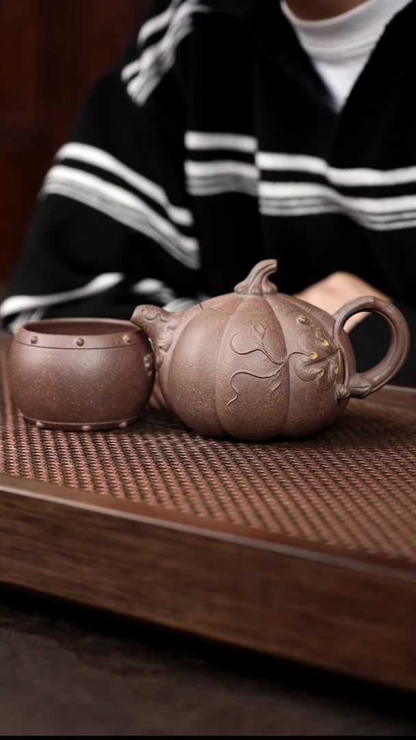茶壶紫砂岩中泥南瓜+战鼓杯