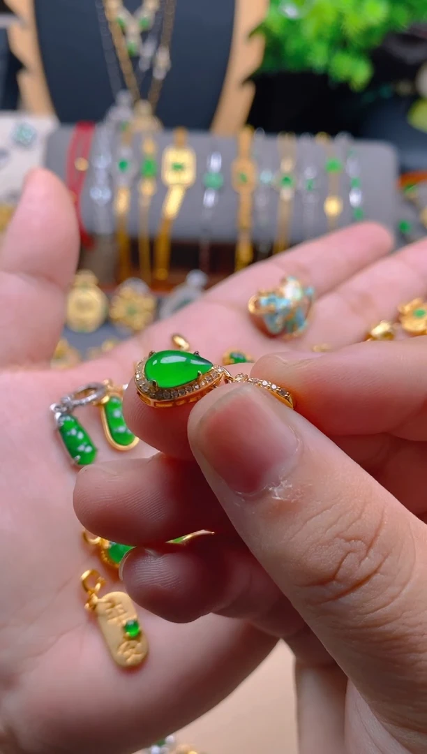 吊坠(不含链)银S925镶嵌翡翠水滴万能扣