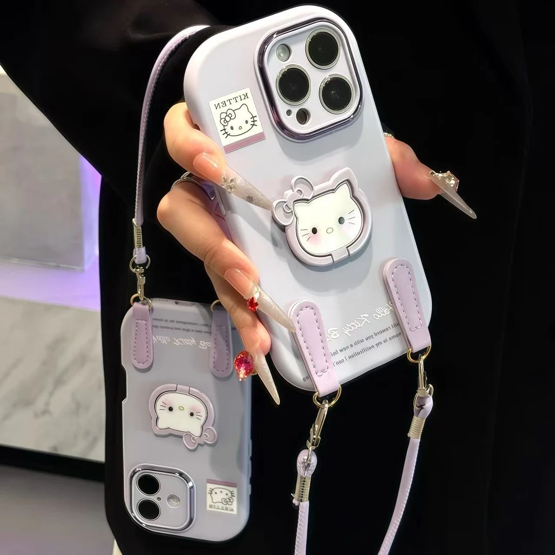 香芋紫kitty酱支架适用苹果17Promax/16PRO手机壳15/14防摔13女款