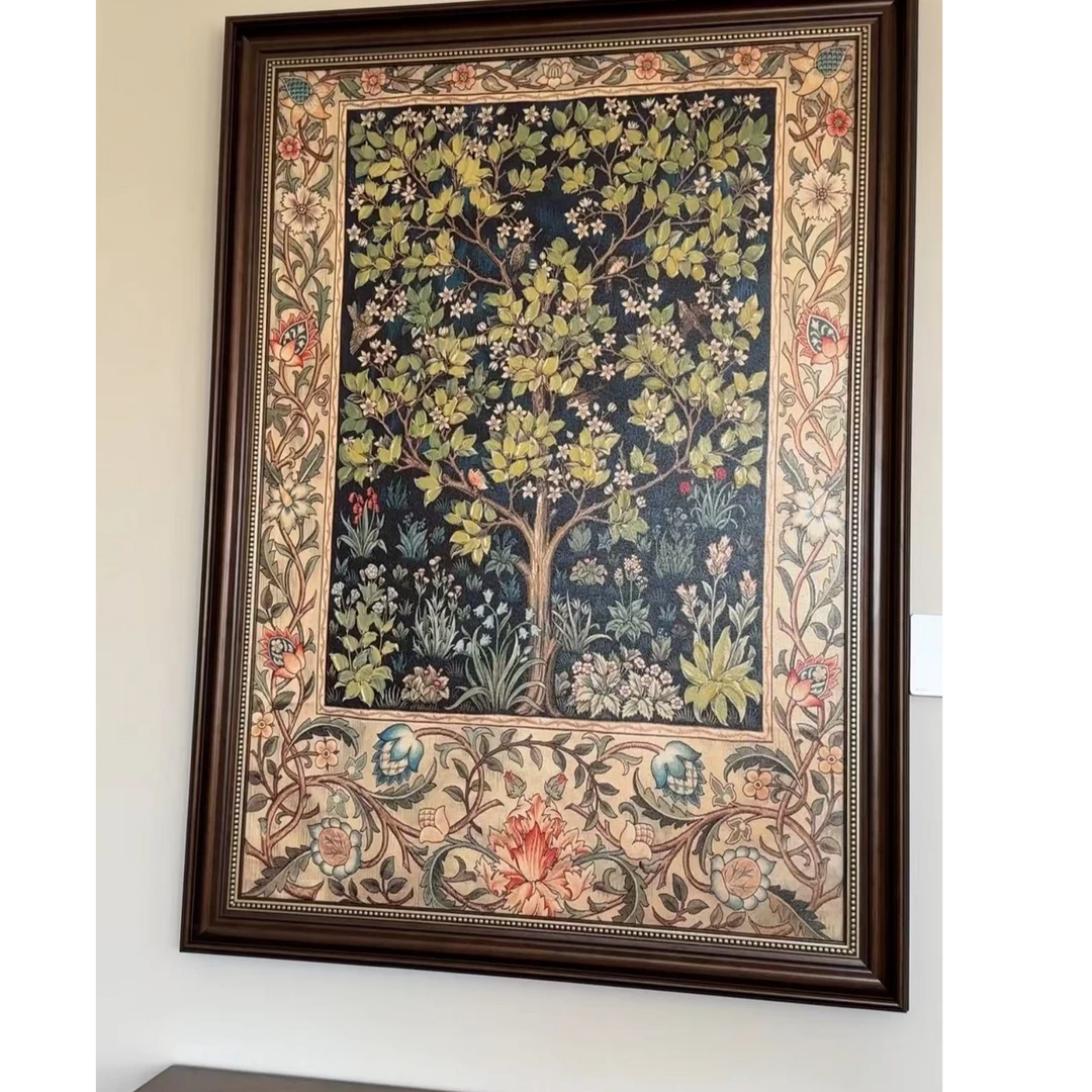 玄关装饰画美式玄关柜壁画幸福之树墙画现代简美过道走廊竖版挂画