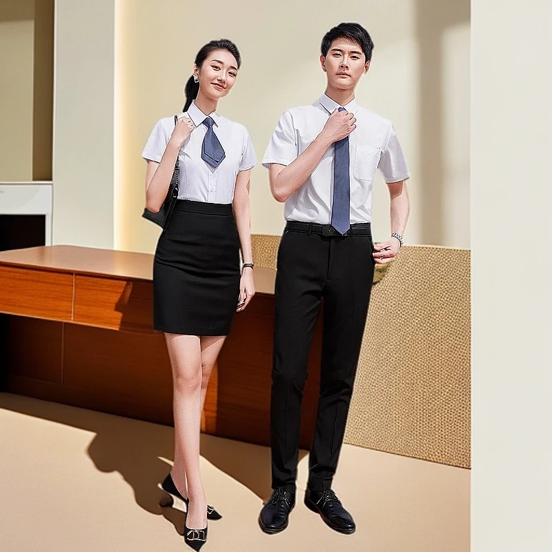 莫代尔短袖衬衫男易打理半袖商务免烫柔软白衬衣职业套装男女同款