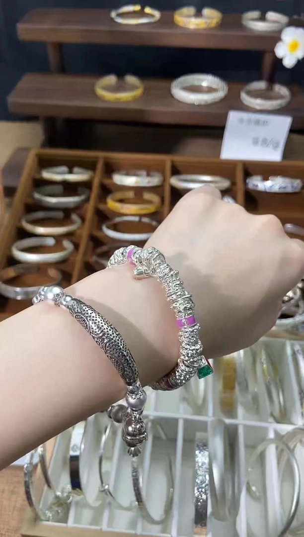 皮质足银盘缠款足银复古手链