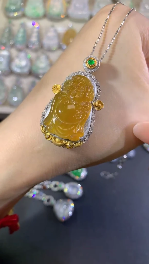 吊坠(不含链)18K金镶嵌翡翠57-米爷（不含链扣