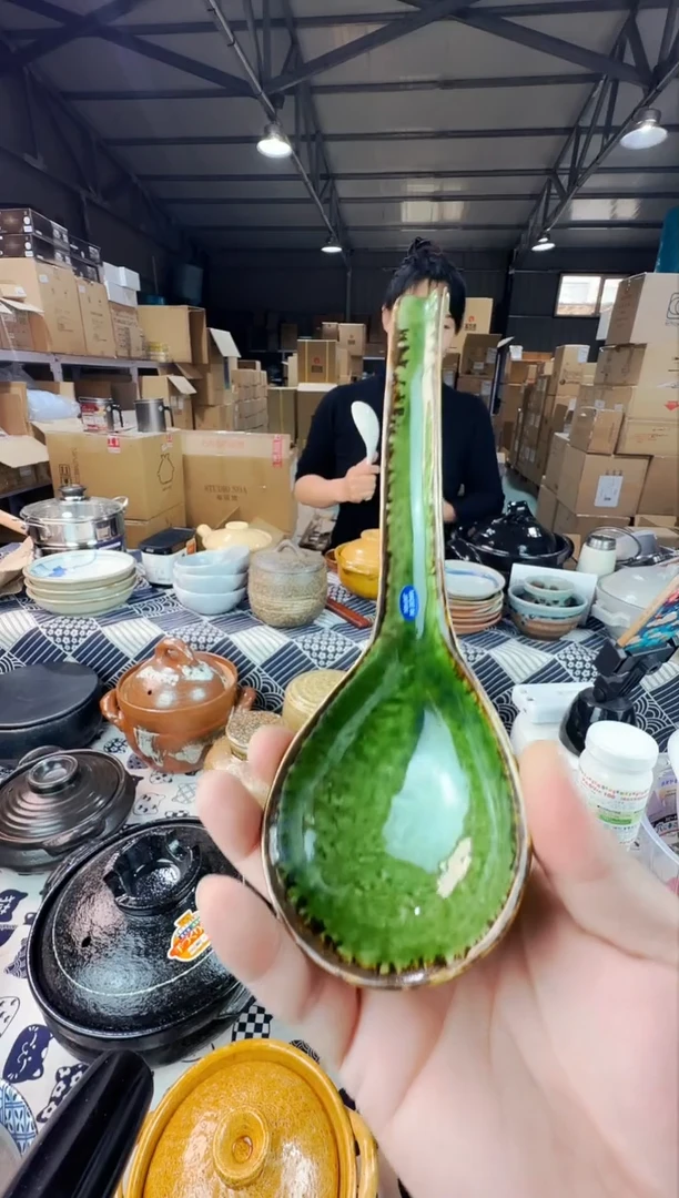 日本进口万古烧汤勺绿勺