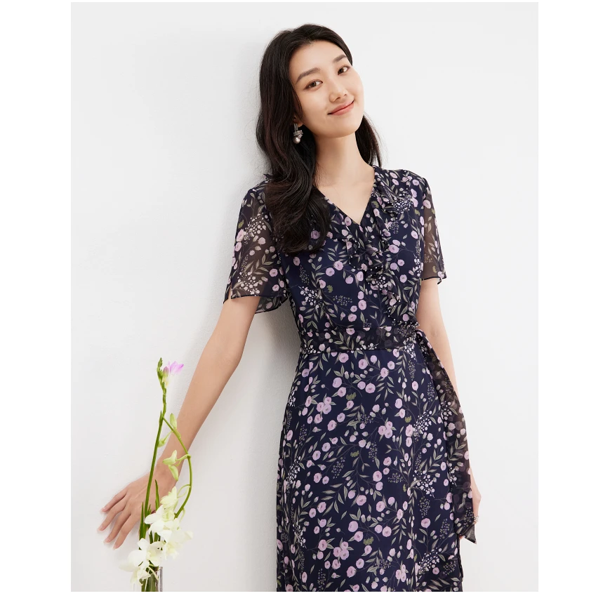 珂莱蒂尔新款碎花显瘦法式气质夏季连衣裙KF10311P4