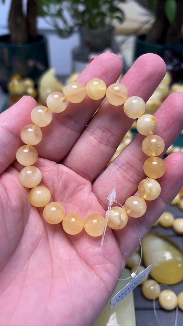 手串蜜蜡未镶嵌p43金白蜜蜡单圈 11.16克 10mm