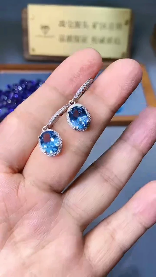【闪购商品】海蓝宝石耳坠银S925镶嵌354