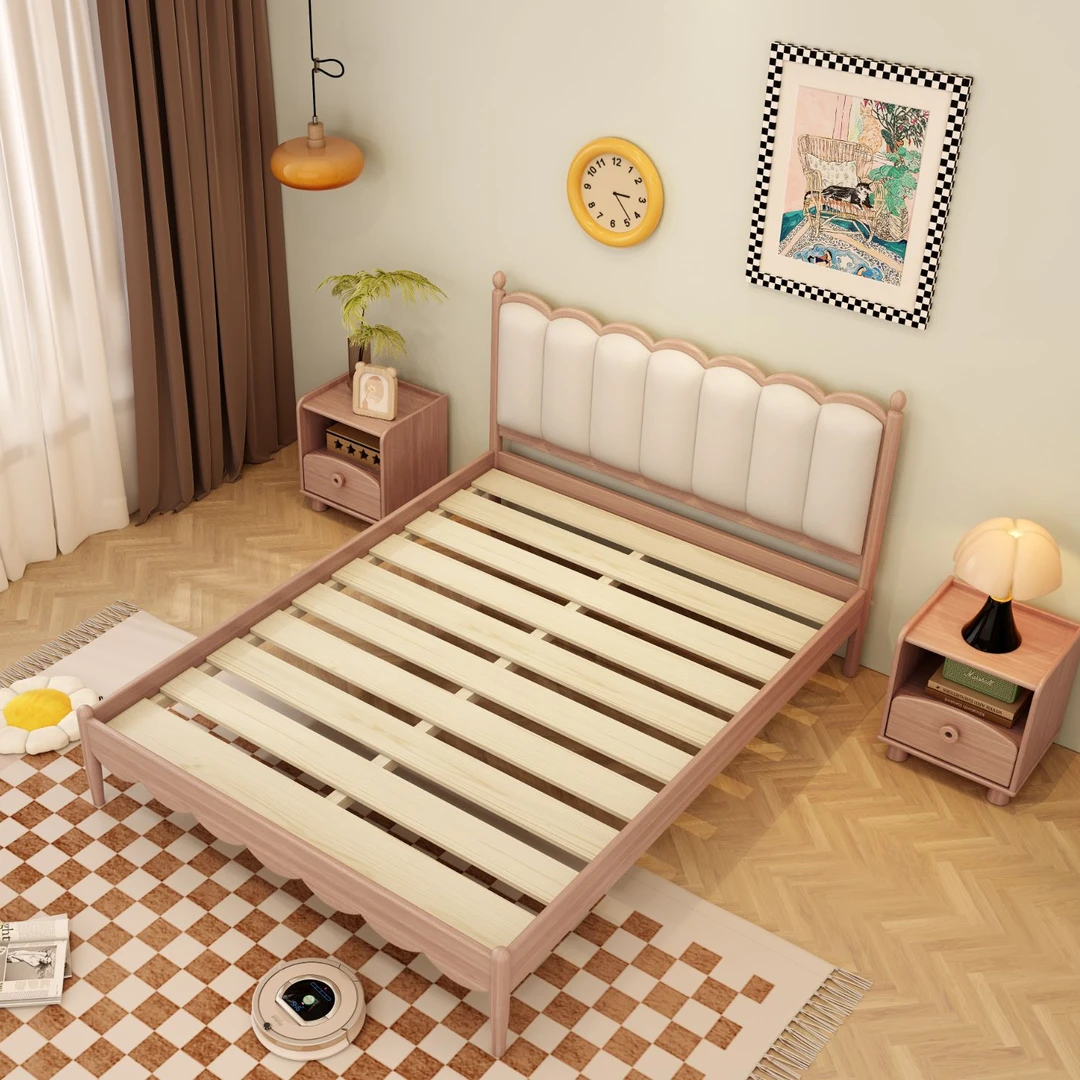 蓓可拼接床家居简约竖琴波浪设计全原木大床主卧室0油漆0甲醛BK10