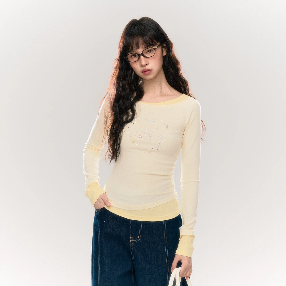 清umoumo 乌蘑（原 ntot）拼色内搭烫钻设计感长袖T恤NOTCX24648