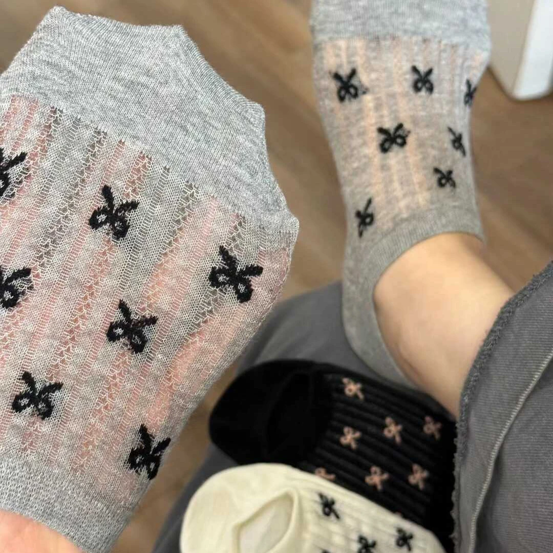 隐形袜女纯棉100%全棉女袜短袜浅口袜防臭蝴蝶结船袜不掉跟隐形袜