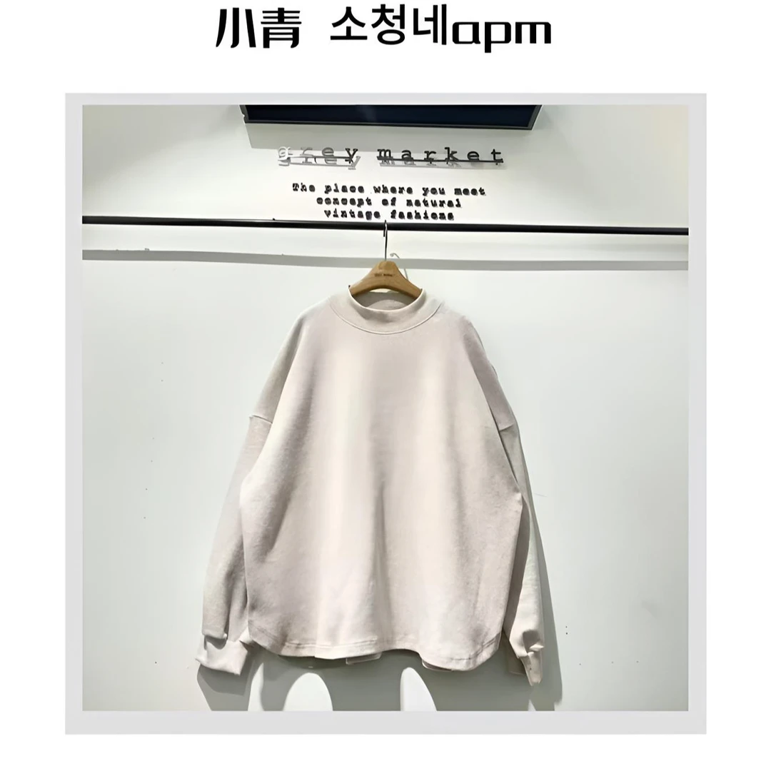 韩国东大门 蝴蝶结/高领绒绒纯色磨毛T恤