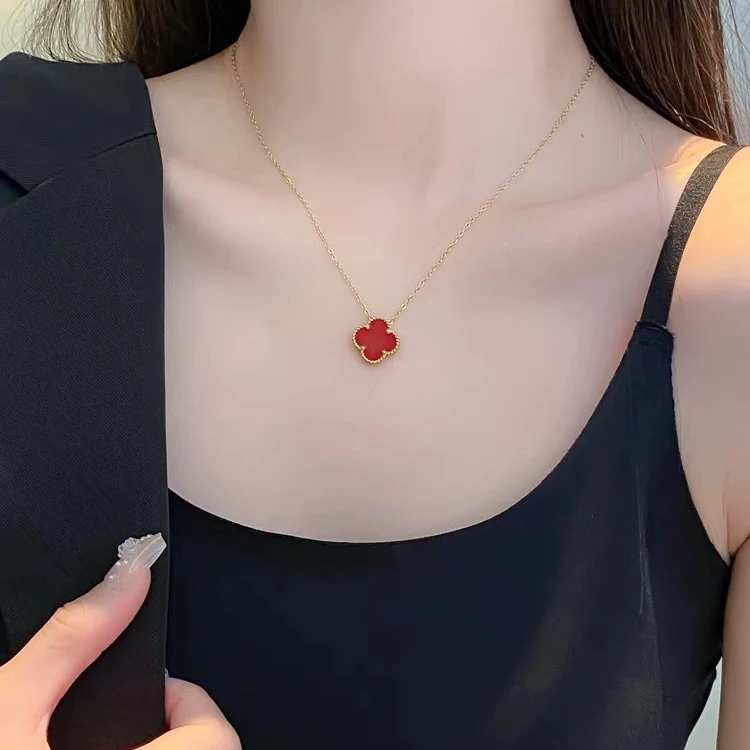 高定红色单花项链轻奢时尚气质百搭项链