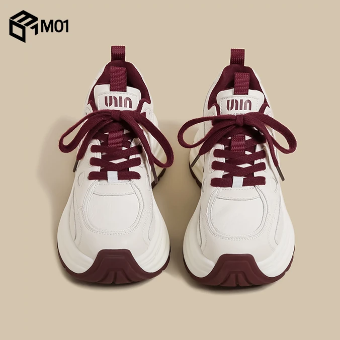 M01厚底老爹鞋女2025秋冬季小个子加绒安可拉红白色增高运动鞋潮