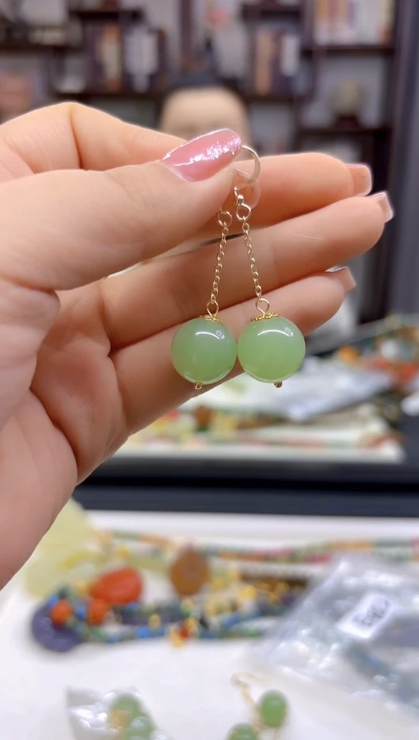 【闪购商品】和田玉耳饰14K金镶嵌E482