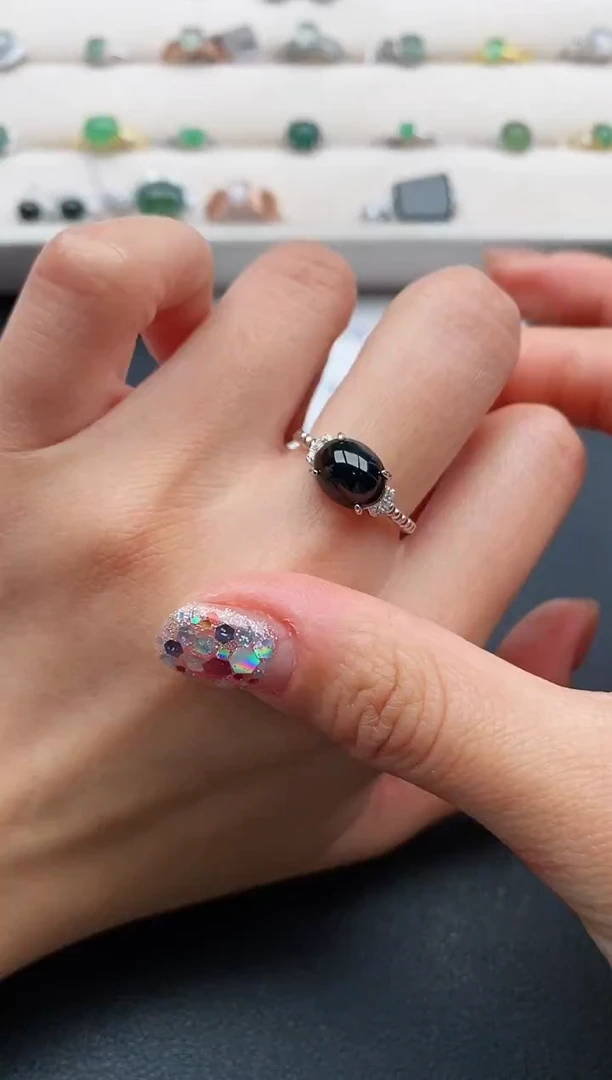 银S925镶嵌戒指翡翠66666666+5