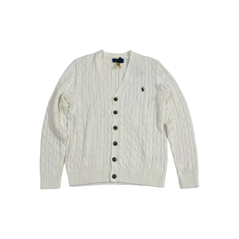 Po/lo Ral//ph La///uren  纯色V领小马徽标针织开衫毛衣 白色