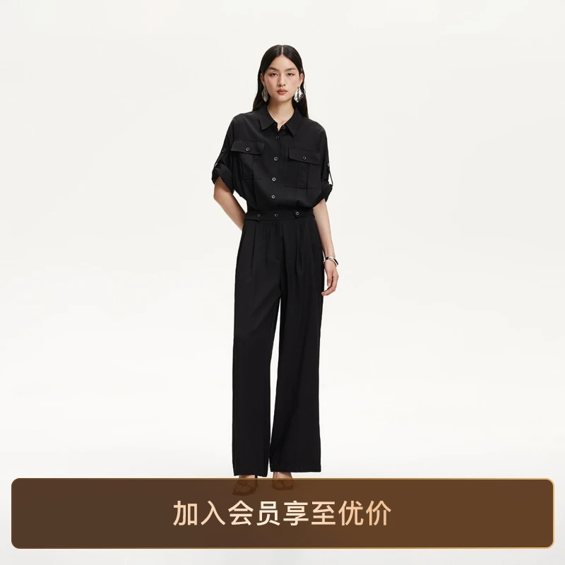 Vero Moda休闲裤2025新款翻领工装裤型高腰连体裤老钱风松弛感
