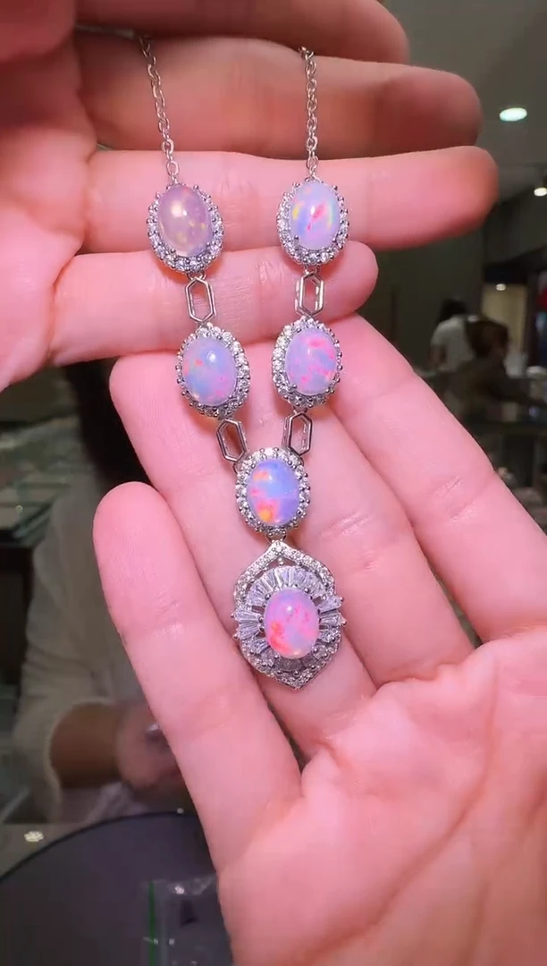 银S925镶嵌欧泊项链065