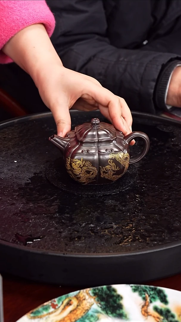 茶壶紫砂张赦棠筋纹四方54石红柴烧230毫升配柴烧梅兰竹菊杯+花盆