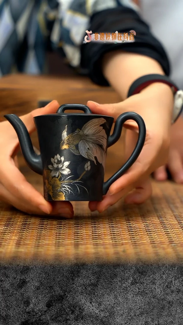 茶壶紫砂宜兴紫砂 紫砂雕塑53 花鸟金银错