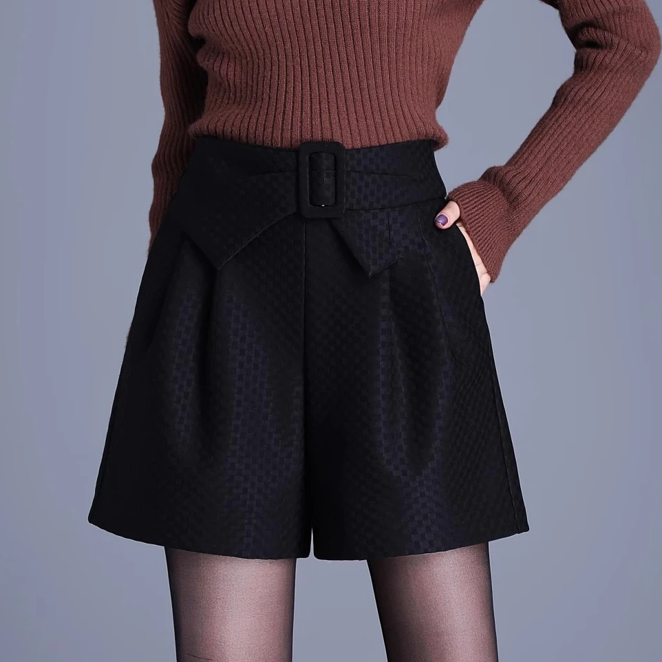 蝴蝶结短裤新款秋冬高腰显瘦大码宽松黑色外穿靴裤女短裤秋冬外穿