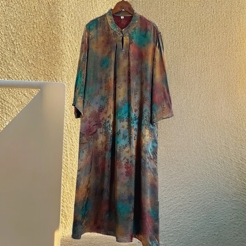 039【云锦坊】新款高定古法鎏金扎染裙袍夏季提花百搭优雅水墨