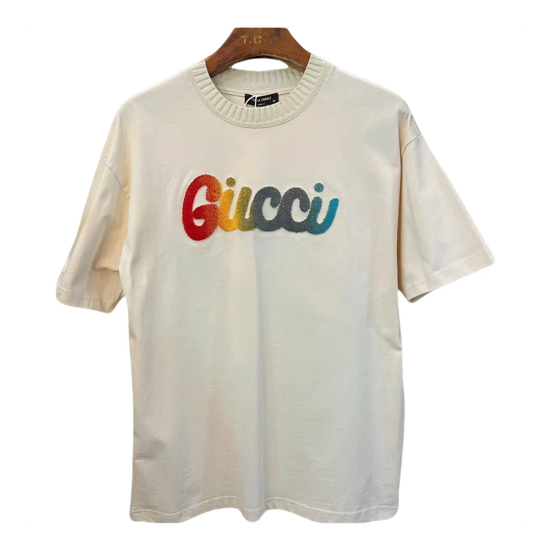 42号夏季新款纯棉立体牙刷绣圆领宽松百搭短袖高级感男款T恤 阿万