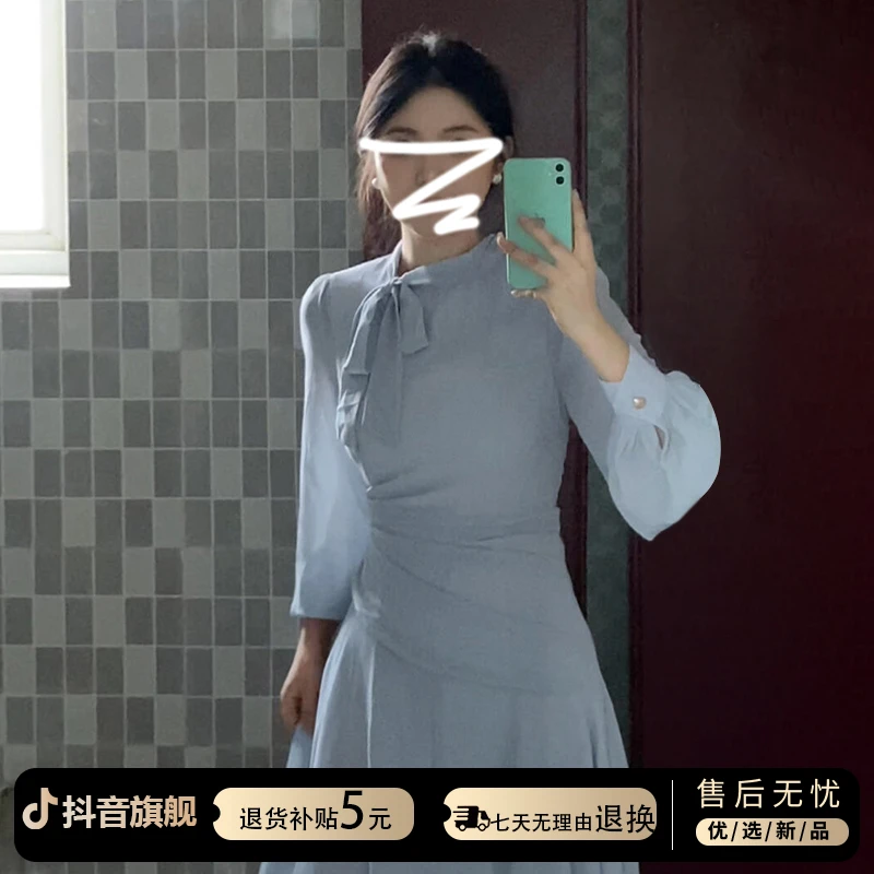 新中式国风蓝色温柔穿搭气质收腰显瘦连衣裙子长裙女秋季2025新款