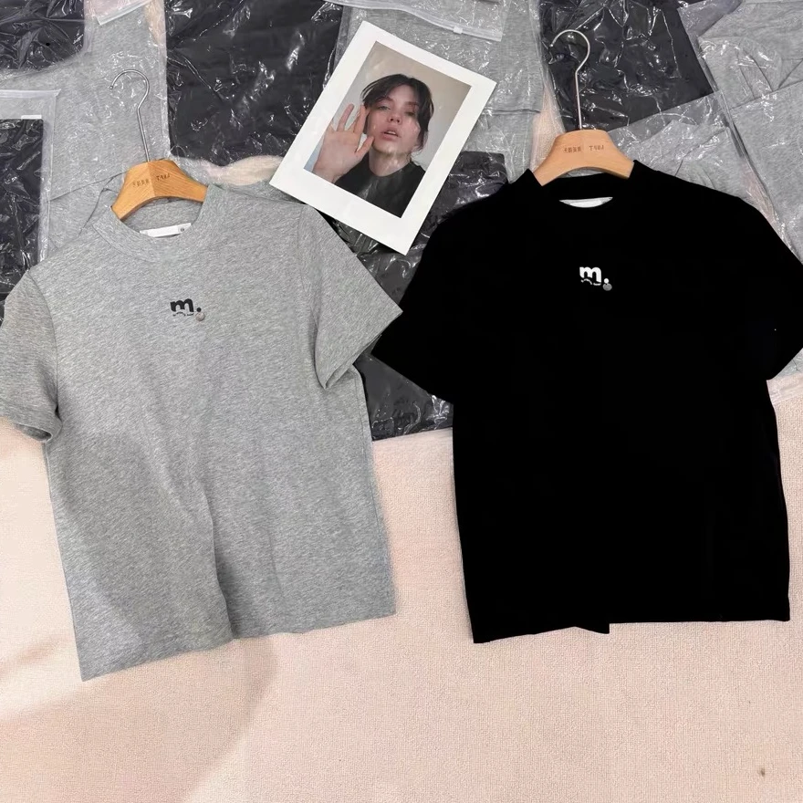 2510-1 m字母#欧洲站夏新款简约字母显瘦时尚圆领短袖T恤上衣女