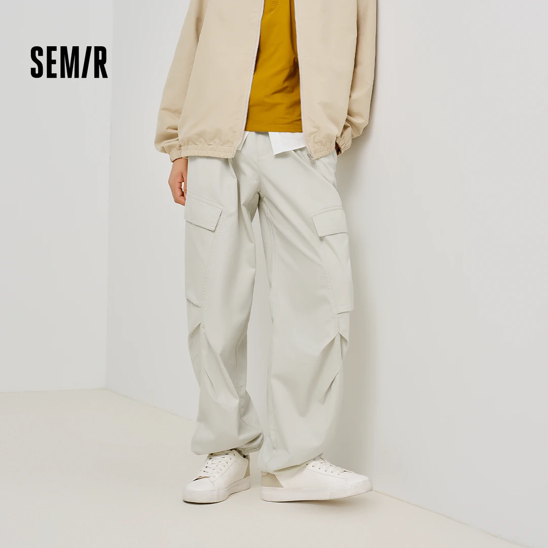 森马休闲裤男阔腿工装伞兵裤2025春季新款宽松直筒裤时尚纯色百搭