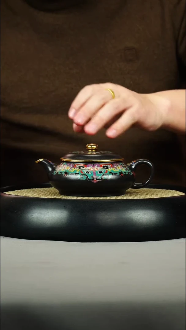 茶壶紫砂石黄 明炉 珐琅彩 饕餮纹